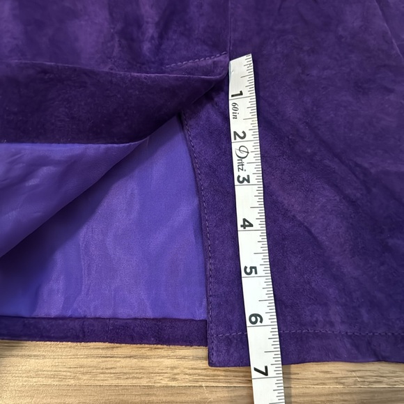 Global Identity Purple Genuine Suede Vintage Lined Back Slit Snap Zip Skirt 9/10 - Picture 7 of 11